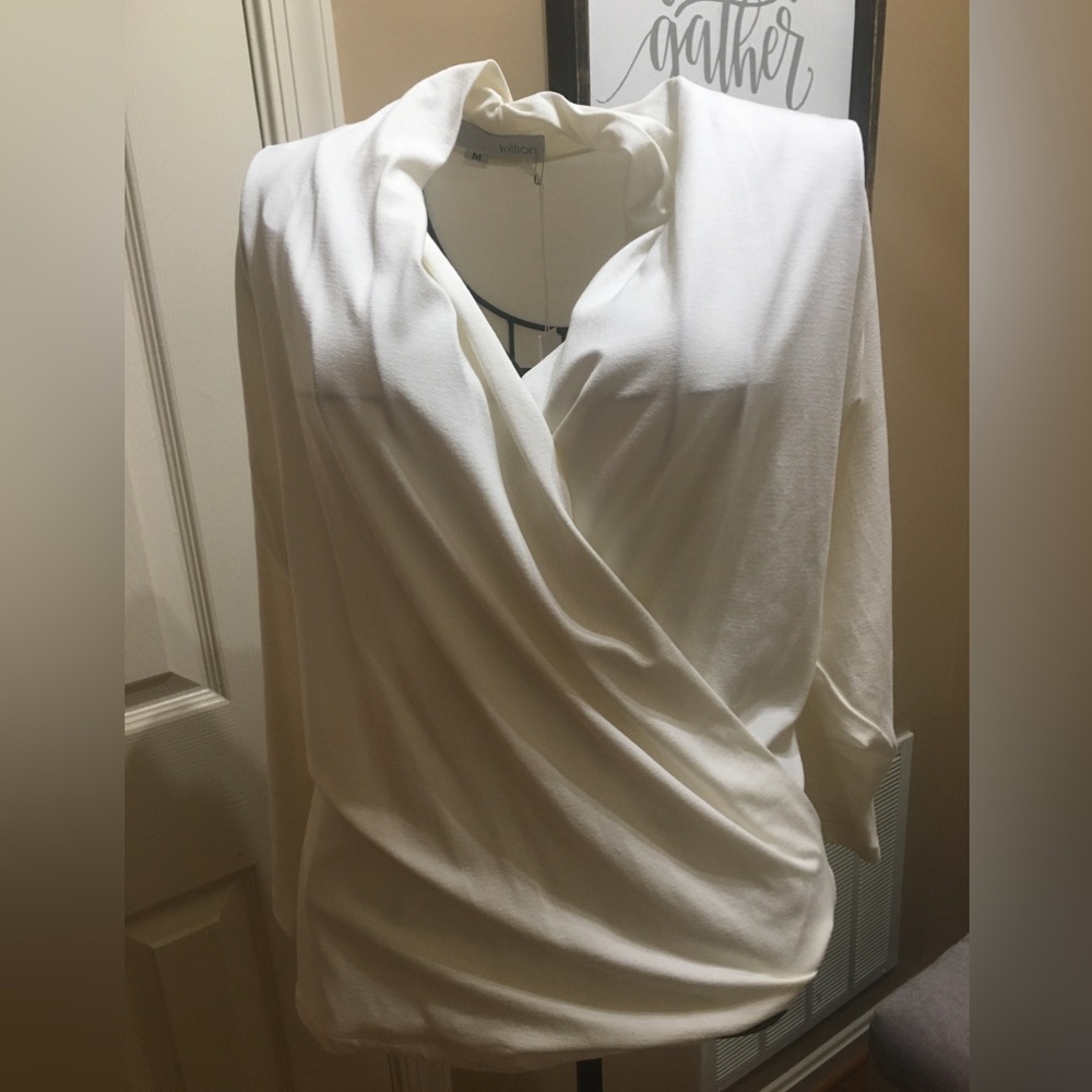 NWT Killion top 3/4 slv wrap tee MD ivory